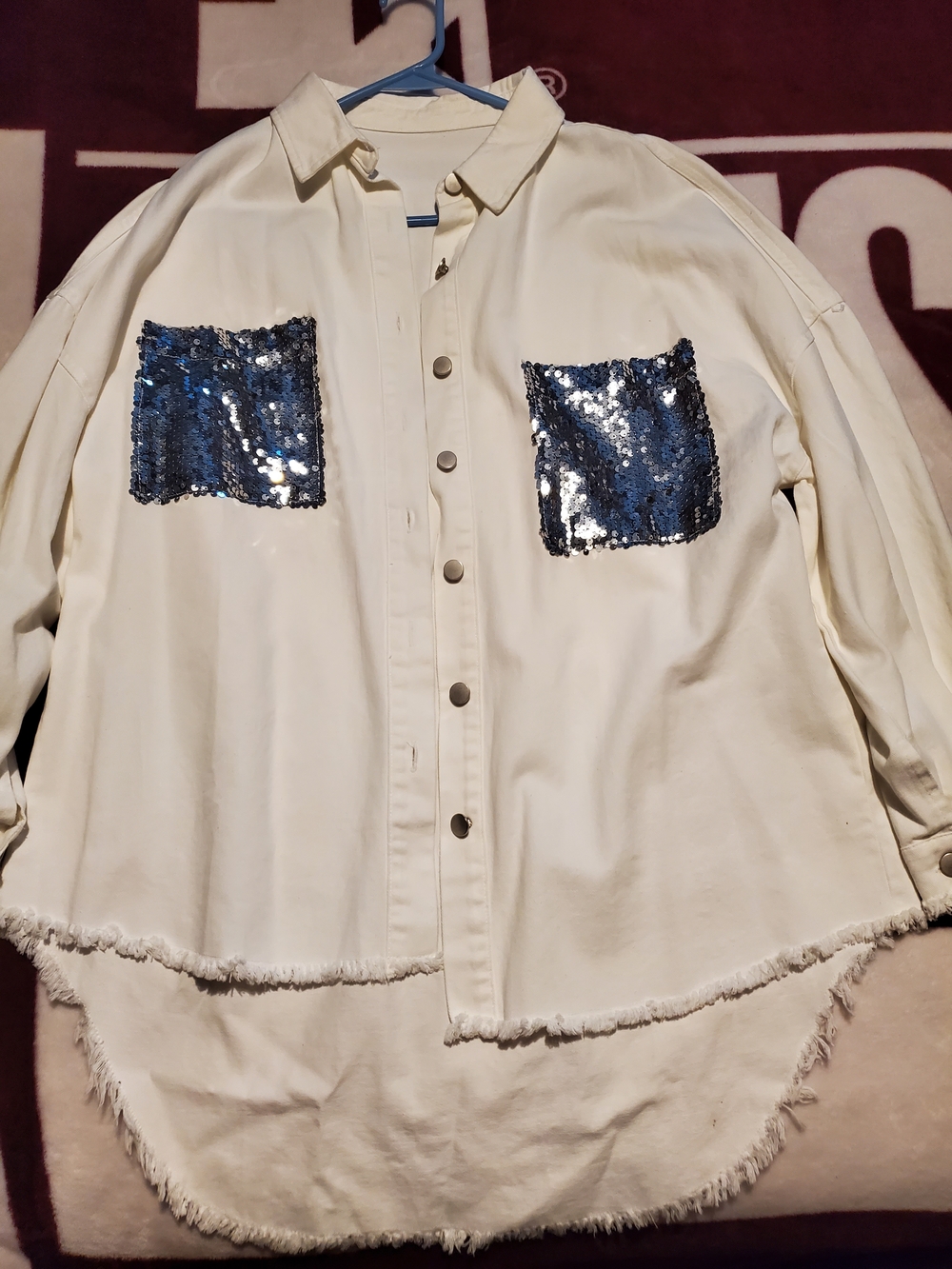 Non Branded.White Button-Front Shirt with Silver Sequin Pockets